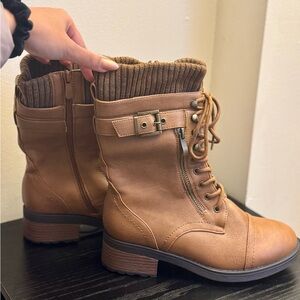 Tan Lace-Up Combat Boots